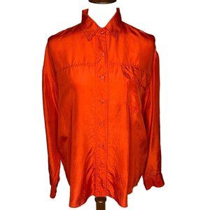 Keren Hart Silk Tunic Button Front Blouse Size Medium Red 1 Chest Pocket